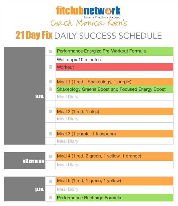 Coach Monica's 21 Day Fix Daily Tracker | TheFitClubNetwork.com 